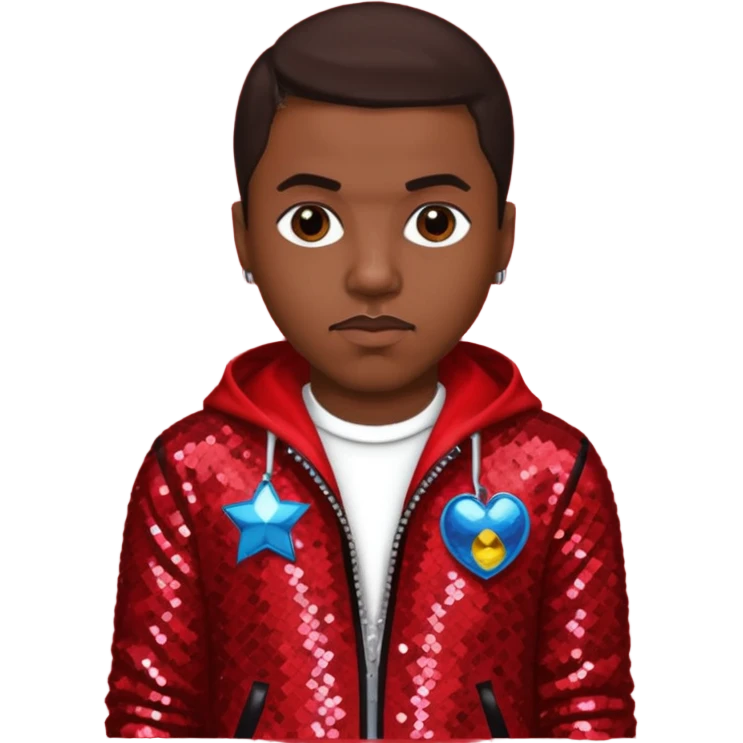 Nasir Nas Jones, Rapper with dark brown hair, red sequin outfit emoji