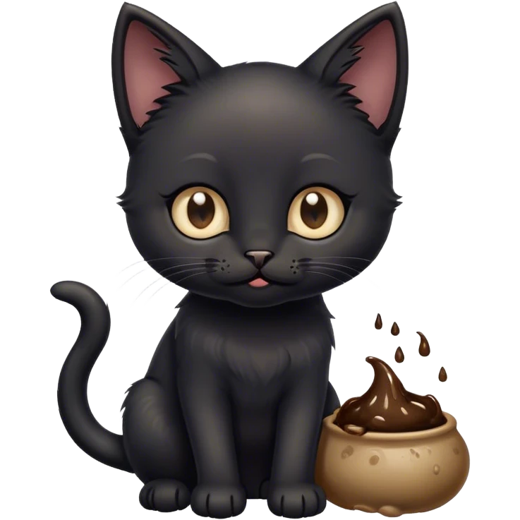 Black kitten with poo emoji