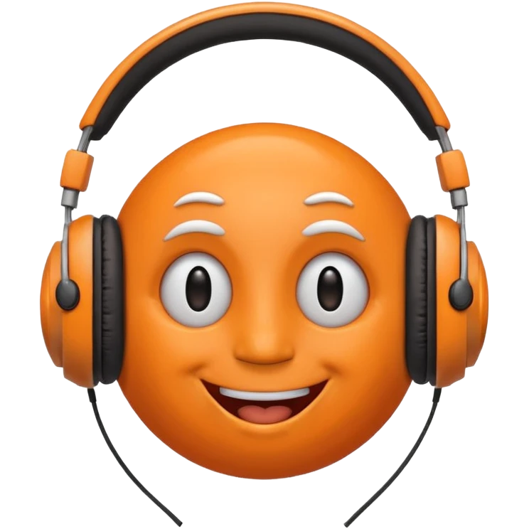 Orange happy face emoji with a couple of hair,headphones,and antennas. emoji