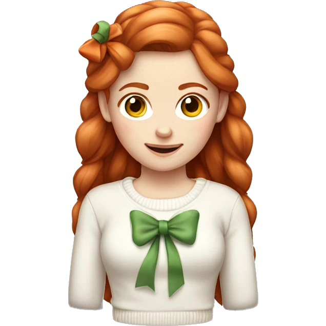 Red-haired girl with bow in hair with pale skin white sweater emoji