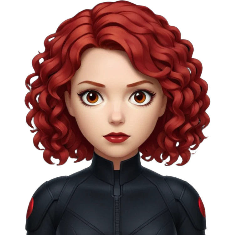 natasha romanoff in black widow suit with curly dark red hair emoji