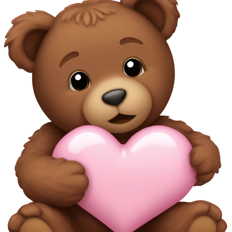 Baby pink heart with a baby brown teddy bear emoji