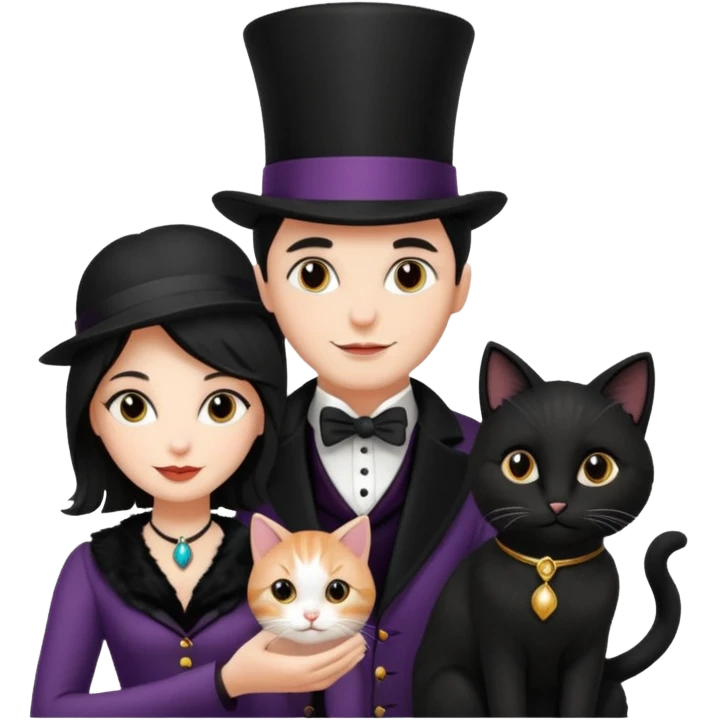 magician couple and their pet cat emoji
