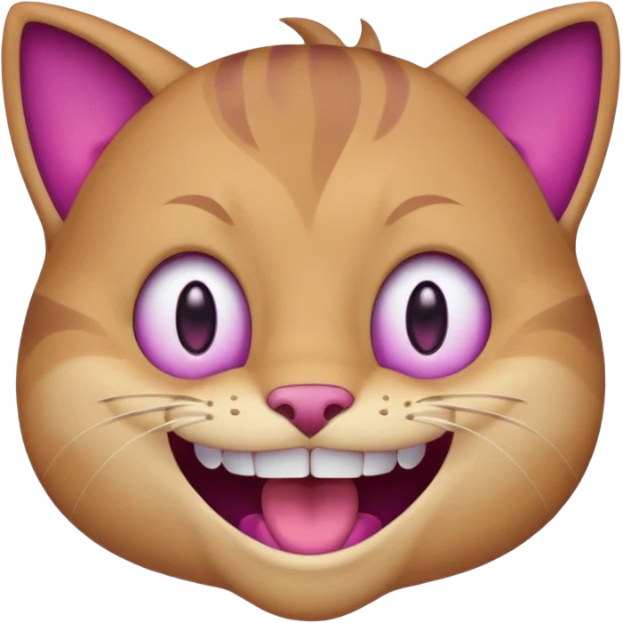White cat wide mouth happy smiling with teeth showing, very light pink inner ears, magenta purple eyes, looks like discord's :smiley_cat: emoji, male looking emoji