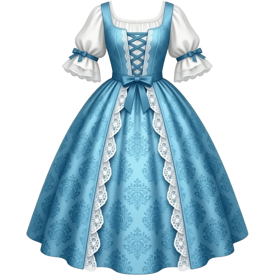 dress southern belle style colonial style white lacy top with blue patterned skirt emoji