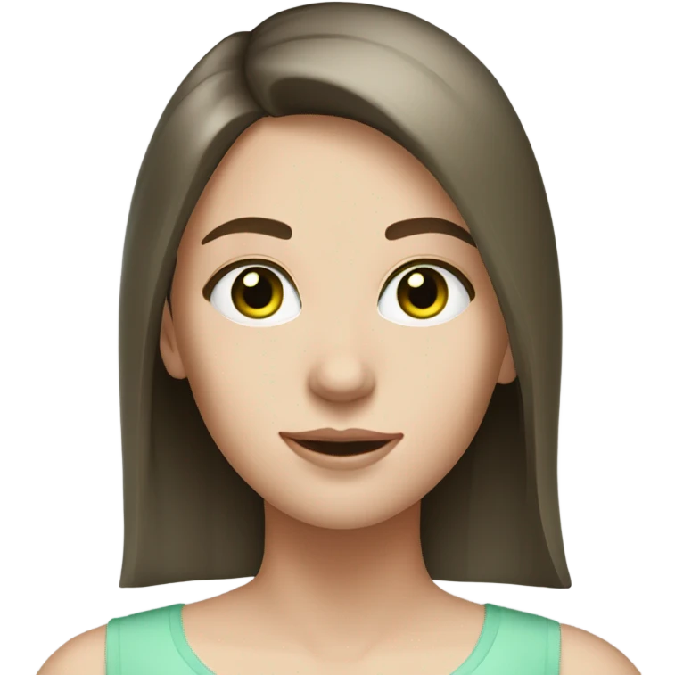 Girl with brunette straight hair, pale skin and light green eyes emoji