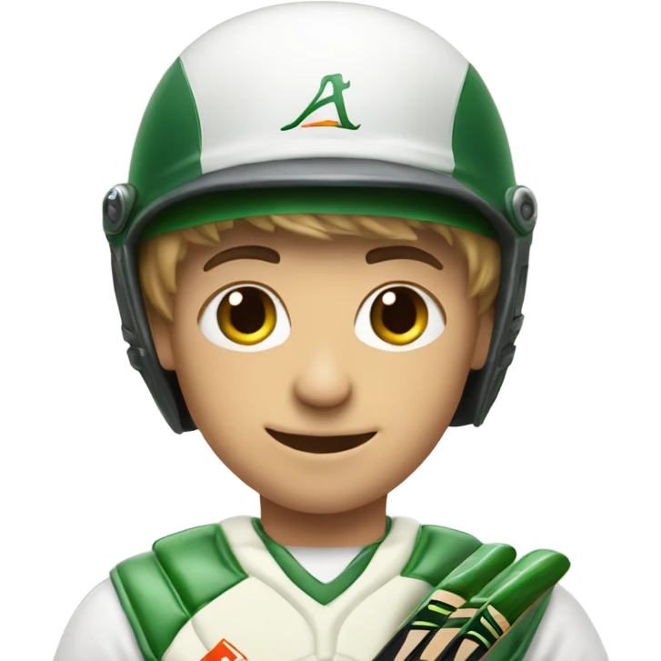 A Boy holding cricket bat,wearing helmet emoji