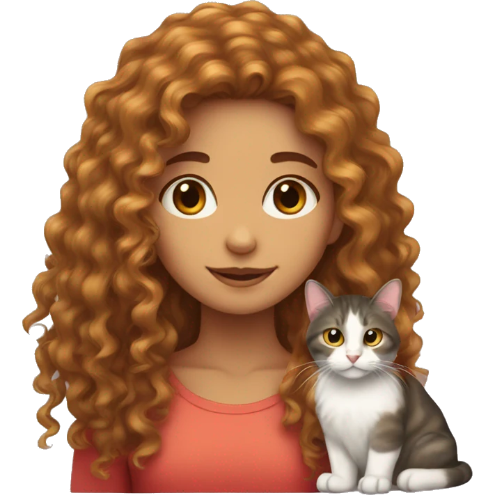 Curly long hair girl with a tricolor cat  emoji