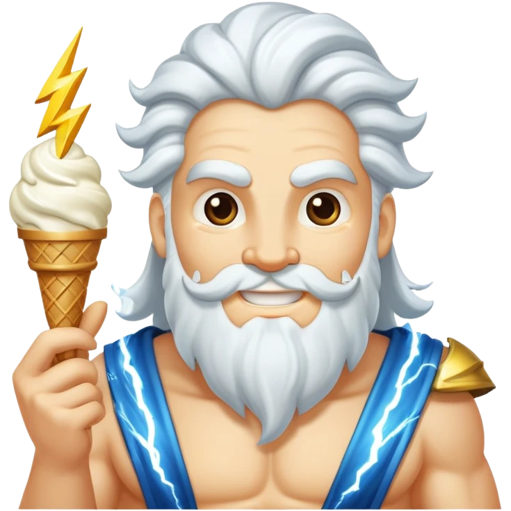 smiling Zeus with white ice cream and lightning bolt emoji