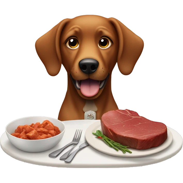 Dog eating a steak at the dinner table  emoji
