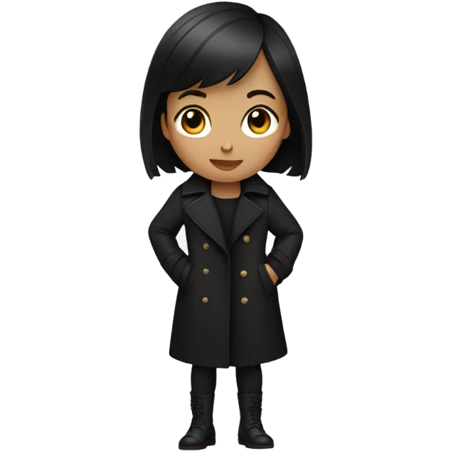 A girl with short black hair , wearing a black trench coat emoji