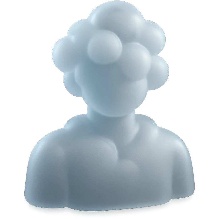 A person from the shoulders up, entirely composed of fluffy white convex clouds emoji