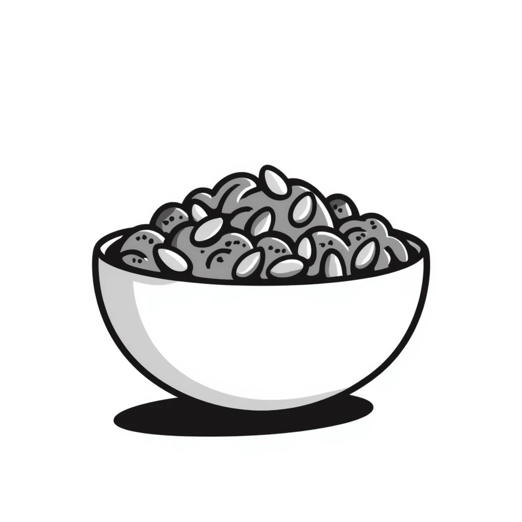 Simple bowl filled with sesame seeds, hand-drawn style emoji