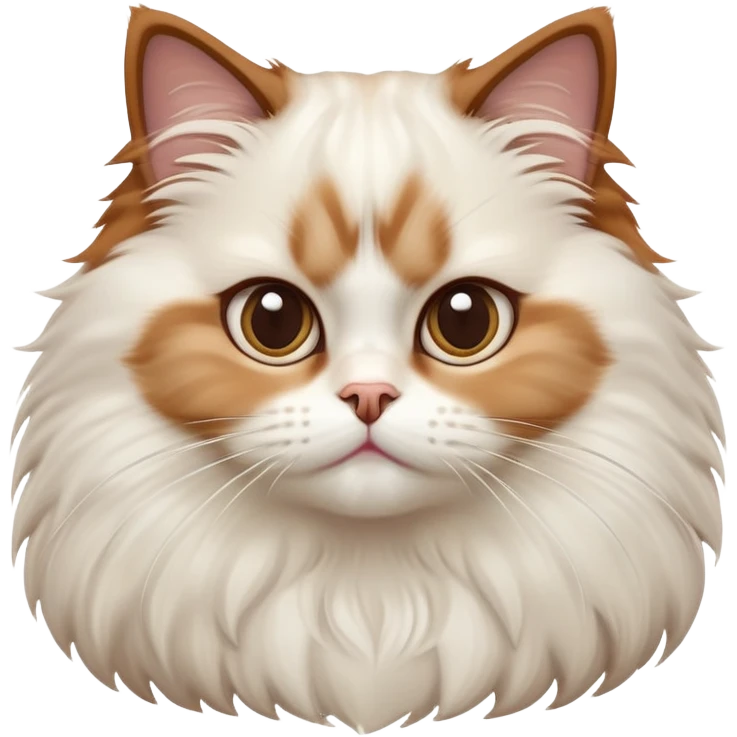 cinematic-adorable-big-eyed-fluffy-white brown-ragdoll-cat-portrait-emoji,-head-tilted-playfully-with-a-sweet-expression,-fluffy-white brown-fur,-simplified-yet-irresistibly-cute-features-with-large,-expression, solid ginger persian cat, chest vicible emoji