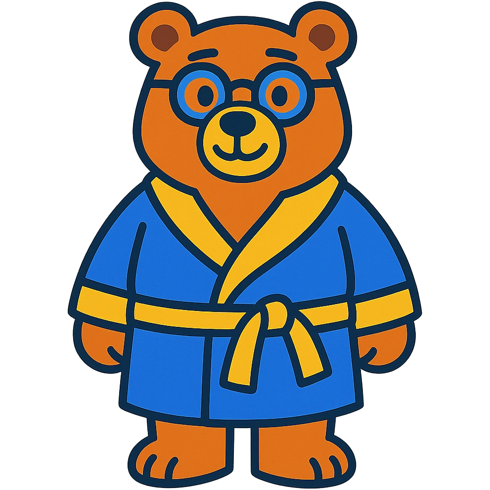 A cartoon bear wearing glasses and a bathrobe emoji