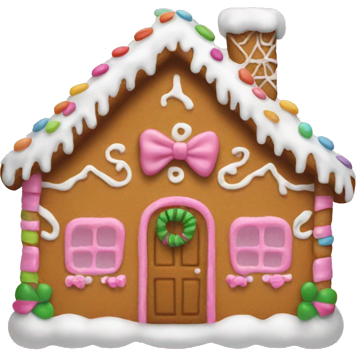Gingerbread house with pink bow emoji