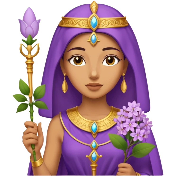 woman, Egypt, lilac flower, scepter emoji