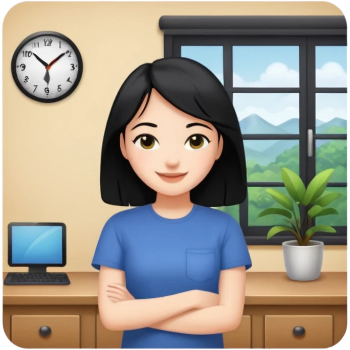 girl with black hair in short sleeves at home emoji