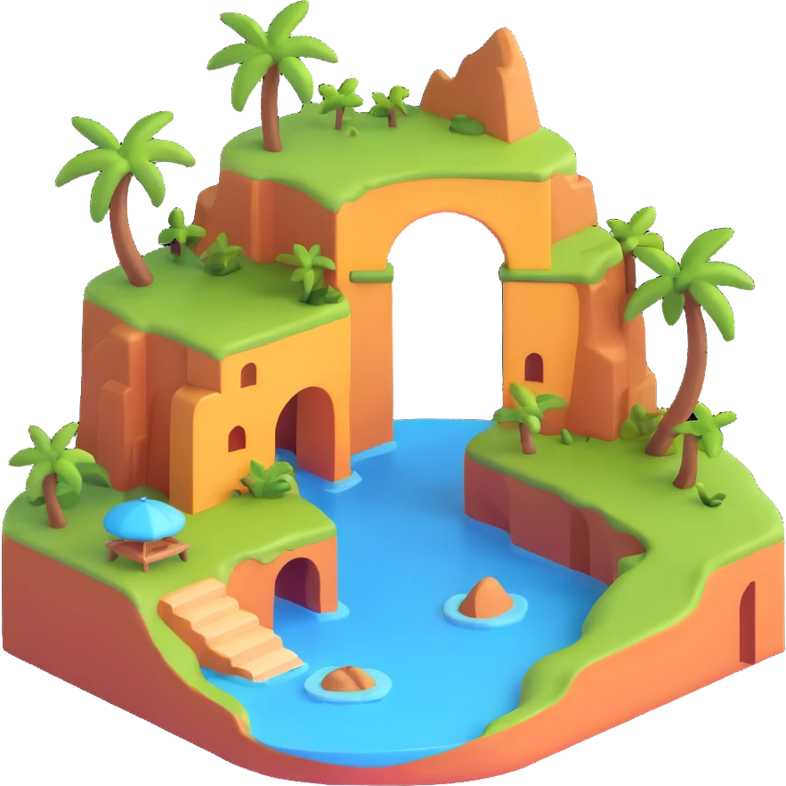 Make the island longer, then add a large hole or arch through it, keeping the 3D emoji style. emoji