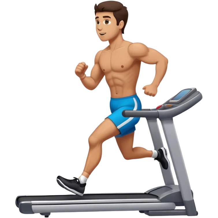 brunette buff guy running on treadmill emoji