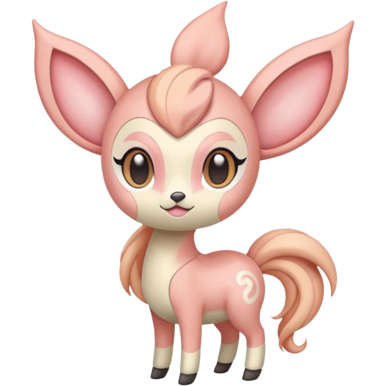 Pastel Pink-Peach Soft-Cream Rosy-Glossed Cute Round Meloetta-Trico-hybrid-animal-creature (full body) emoji