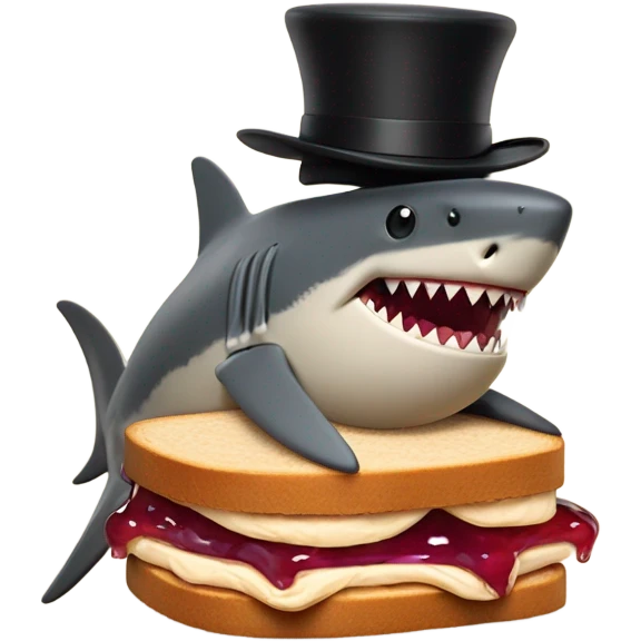 Shark with a top hat on a kangaroo peanut butter and jelly sandwich emoji