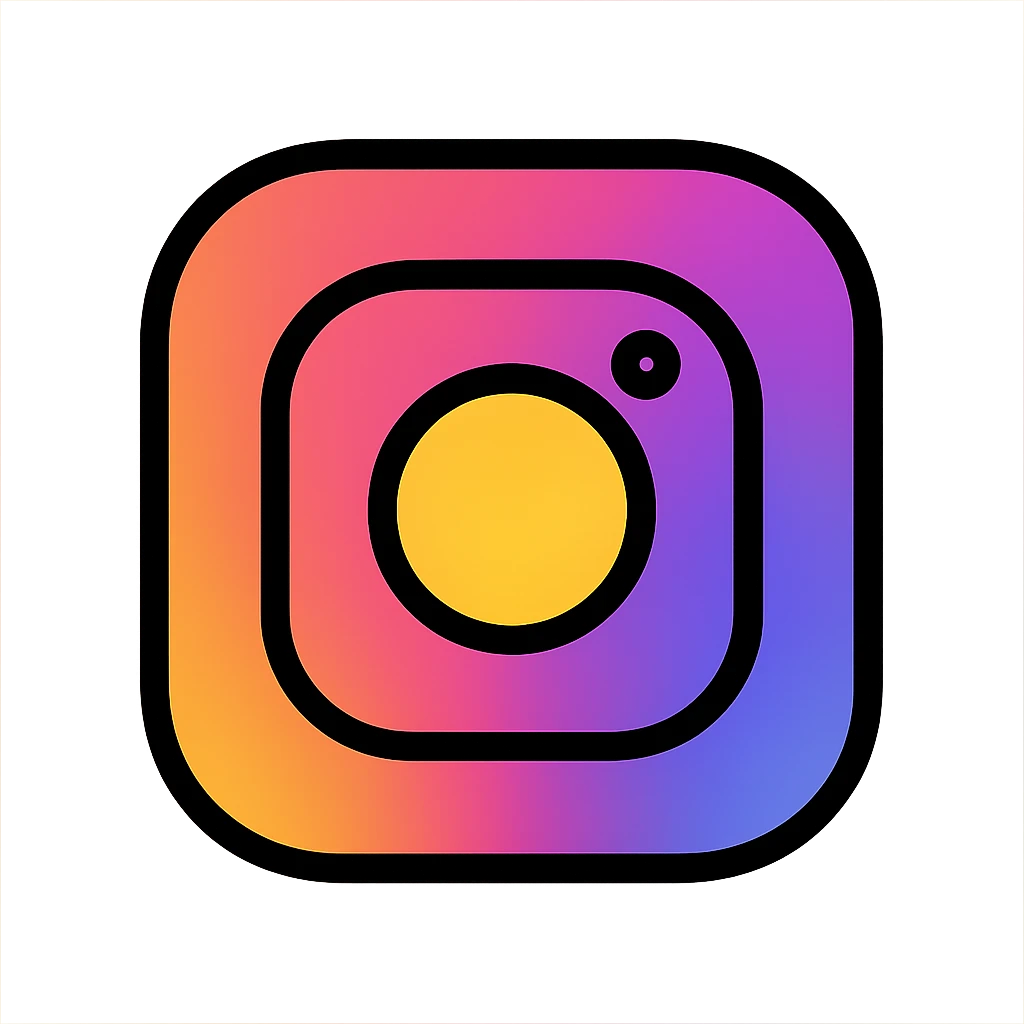 Instagram icon, lineal color with black outlines, vibrant and modern emoji