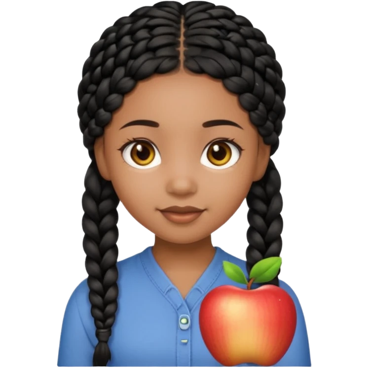 cute black girl with black braids and soft brown eyes, face only, Apple emoji style emoji