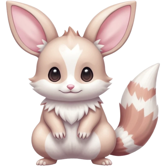 Kawaii Shiny Colorful Pastel White Silvery Albino Minccino-Furret-Eevee-fusion Full Body emoji