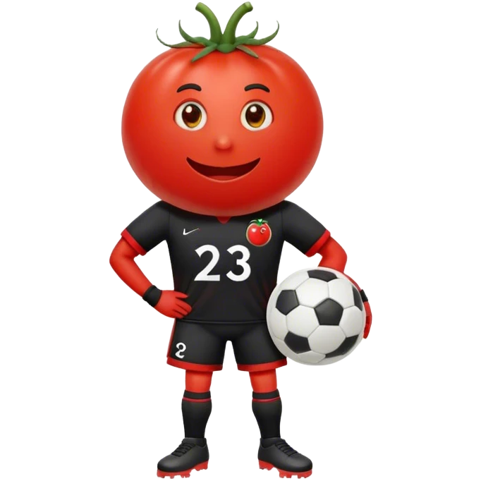 Tomato wearing a black soccer uniform with number 23 on it emoji
