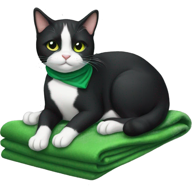tuxedo cat with a green blanket emoji