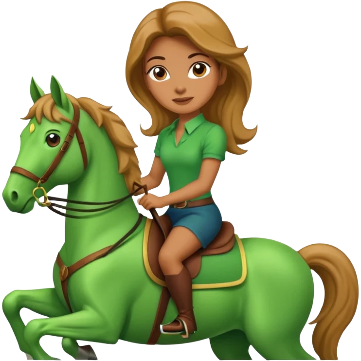 Emoji of a woman riding a green horse emoji
