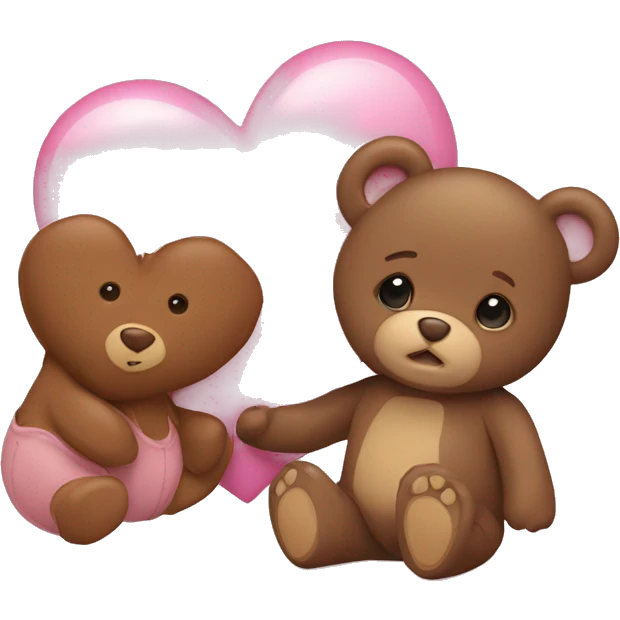 Baby pink heart with a baby brown teddy bear emoji