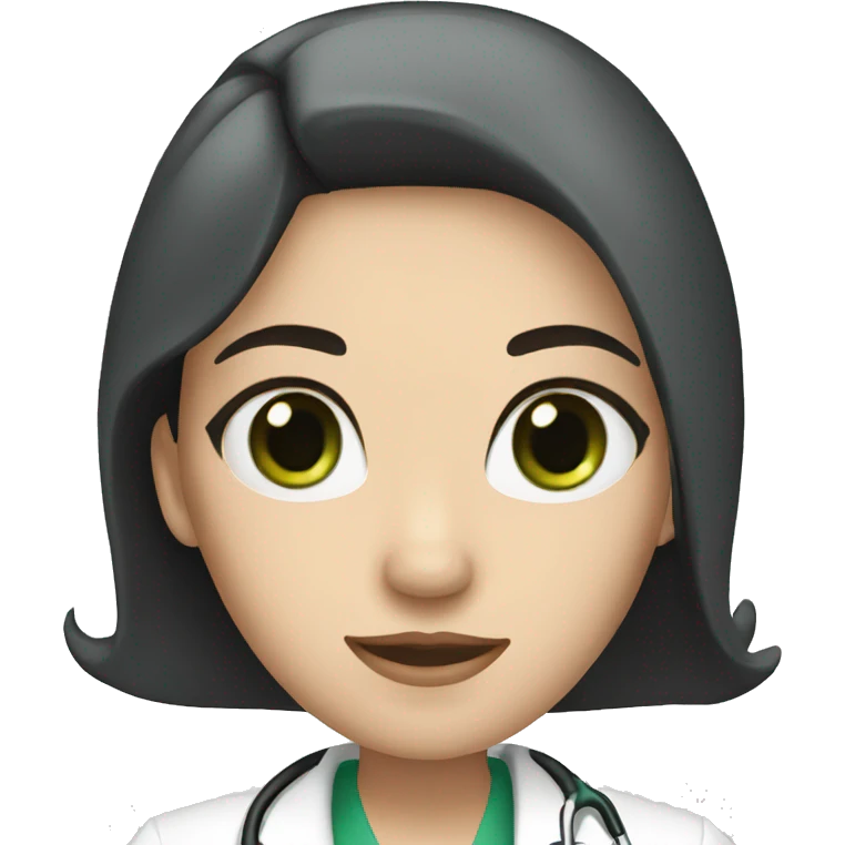 White Female doctor with green eyes, long black hair and a crown emoji
