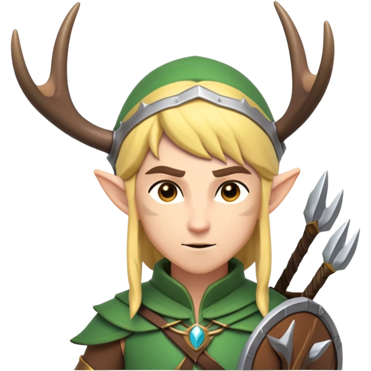clash-of-clans-aesthetic-focused-elf-archer-portrait-emoji, rendered in a flat, vector-style similar to standard emojis with minimal shading and bold, simplified shapes, head tilted slightly forward with a determined, focused expression, riding a majestic stag with antlers glowing faintly with mystical energy. emoji
