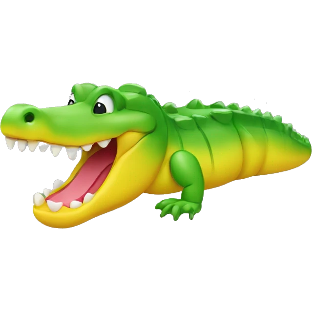 Emoji of a face of a green and yellow gummy alligator emoji