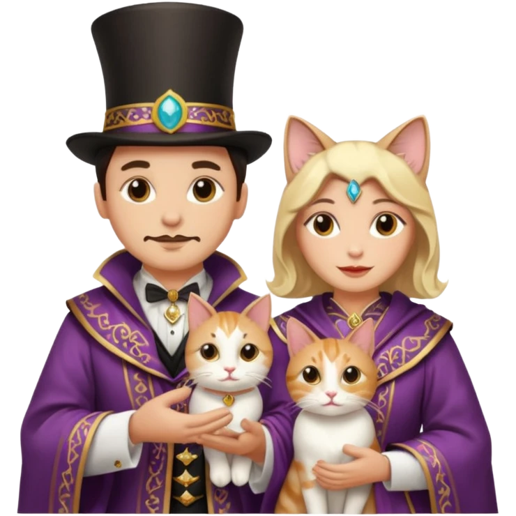 magician couple and their pet cat emoji