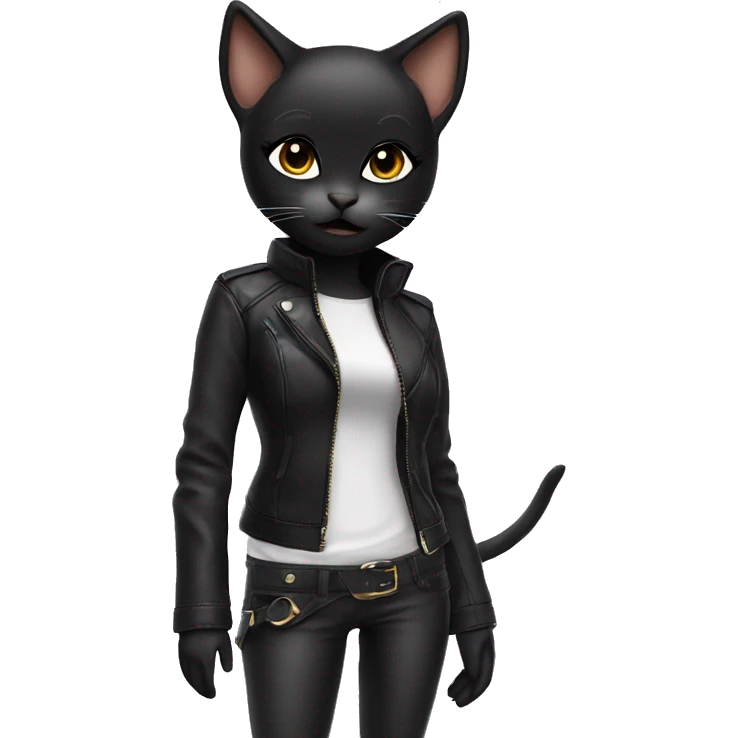 A female alluring techno brat black kitten with leather strap clothing emoji