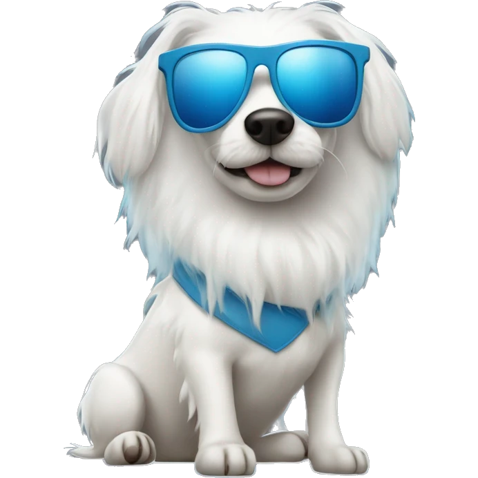 White dog with blue hair and black sun glasses emoji