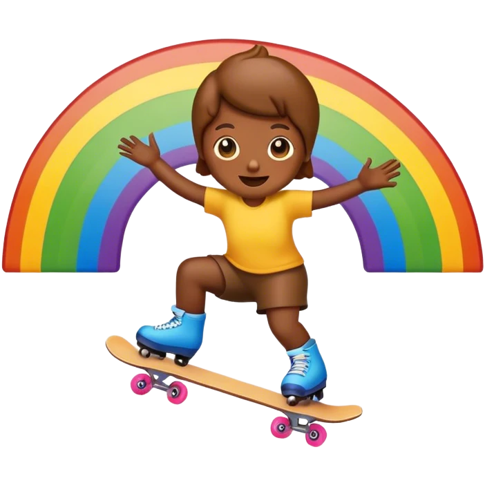 Poop emoji skating in a rainbow  emoji