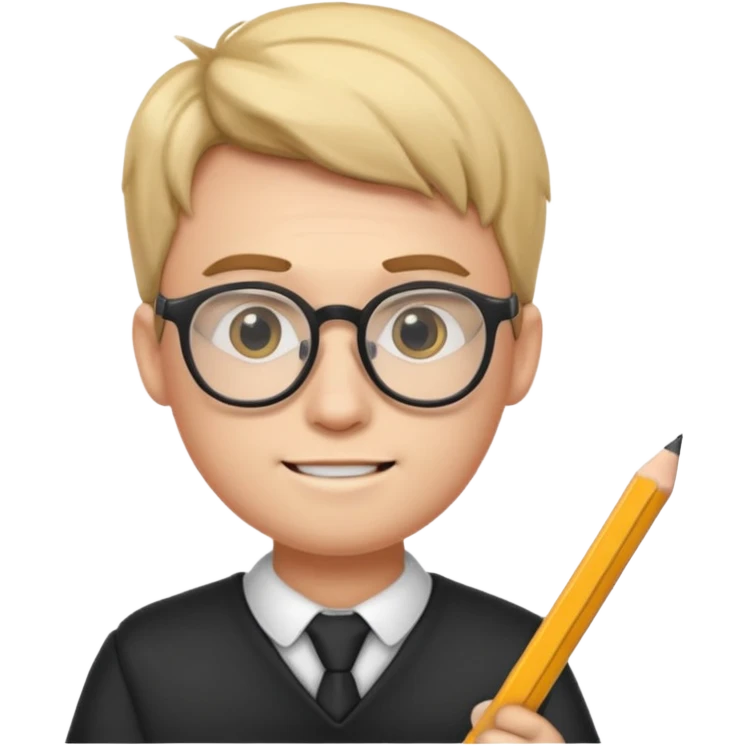 student emoji, male, wearing glasses, holding a pencil emoji