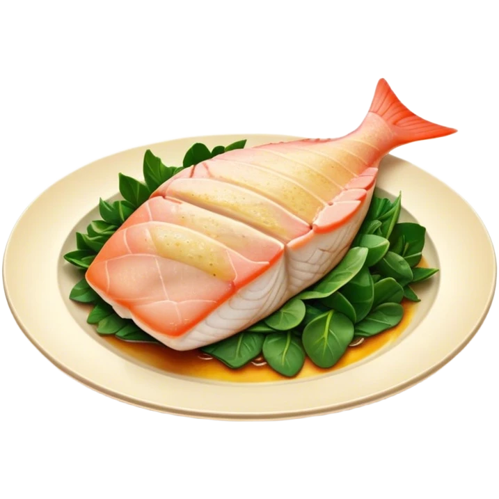 Cinematic fresh snapper fillet, pan-seared to golden perfection, soft and flaky texture, resting on a bed of sautéed greens, warm glowing background, refined and elegant. emoji