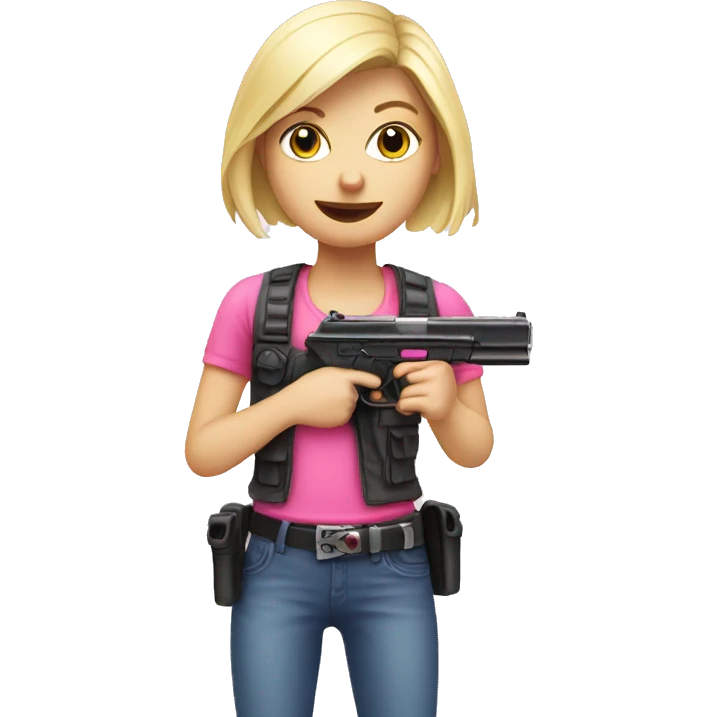 White blonde Girl holding pink gun emoji