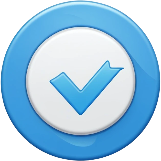 A bright blue circular badge with soft, wavy edges (like a seal or award ribbon). In the center, there is a white check mark (✓) tilted slightly to the right. The design feels clean, modern, and official, symbolizing verified, trusted, approved, or authentic status. emoji