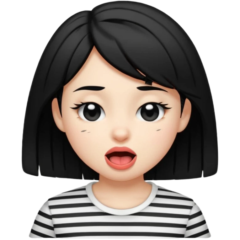 Black-haired girl, short to the neck, wearing white shirt with black stripes, With his head sideways, winking one eye, and sticking out his tongue  emoji