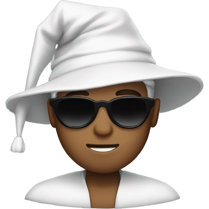 White boy with sunglasses wearing a black wizard hat emoji
