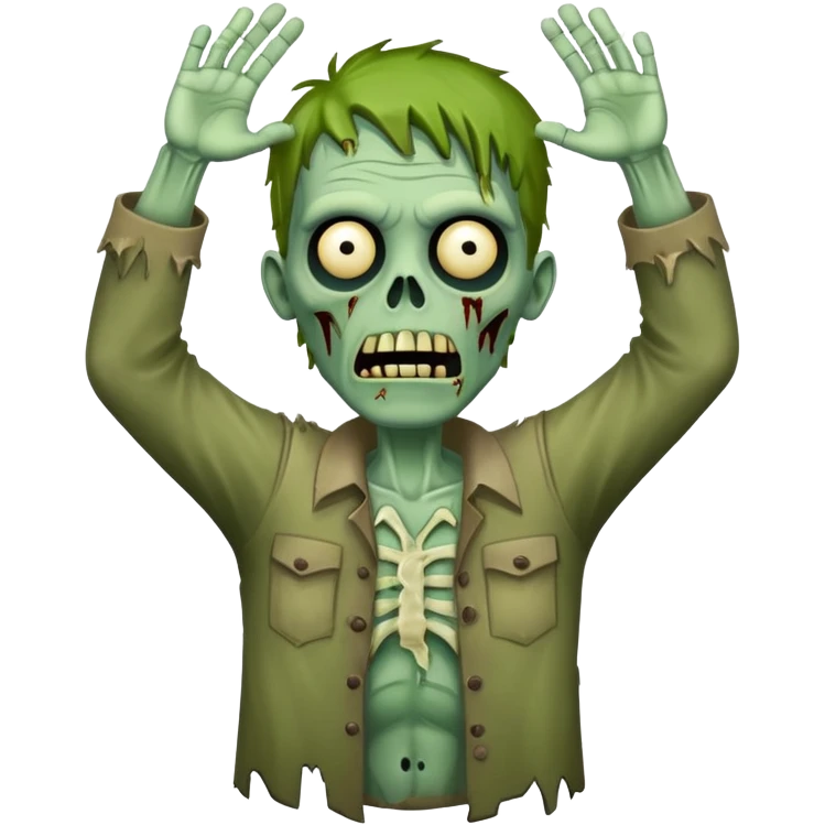 green zombie with both hands raised in the air emoji