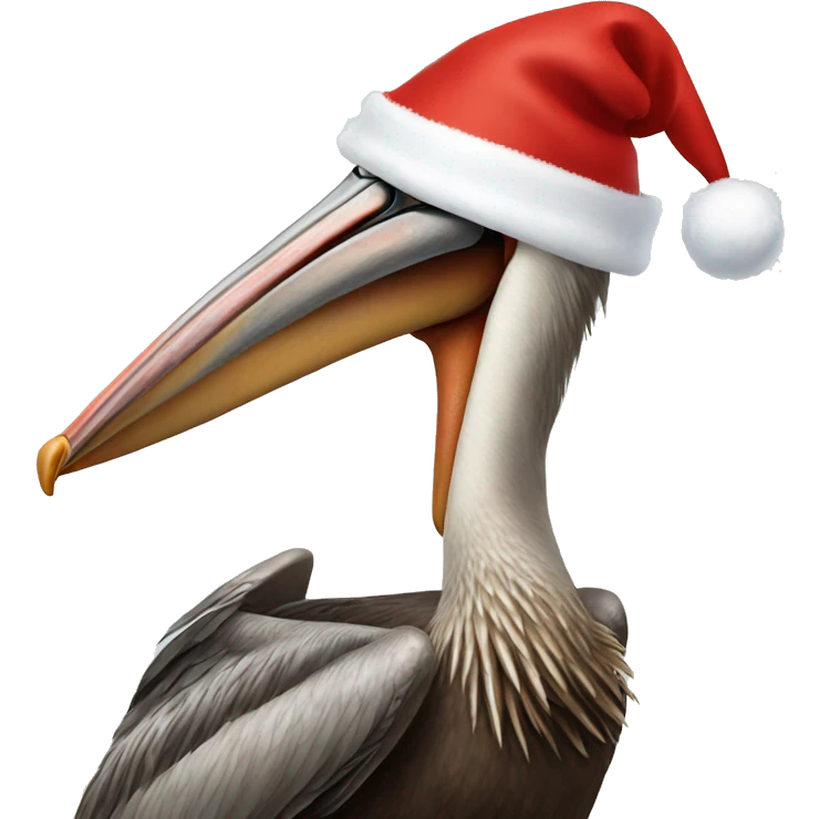 Brown pelican wearing a Santa hat emoji