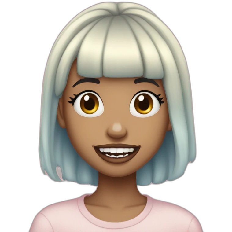 black blonde split hair girl with a gap teeth singing , the girl ill have an appareance like melanie martinez emoji