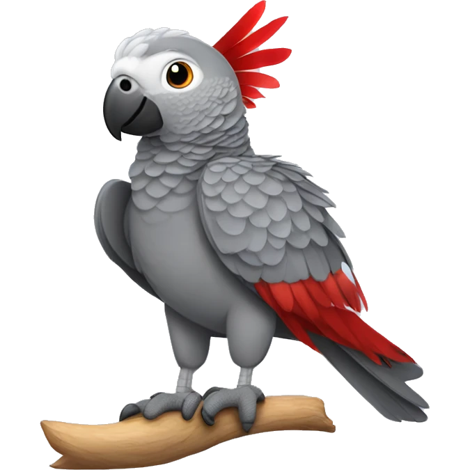 African grey parrot with red feather on his tail  emoji
